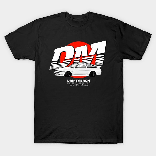 Drift Merch Motorsport Supply DM Logo AE86 with Japan Flag - Dark T-Shirt by driftmerch